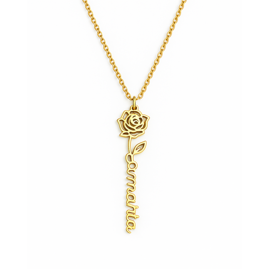 Custom Birth Flower Name Necklace