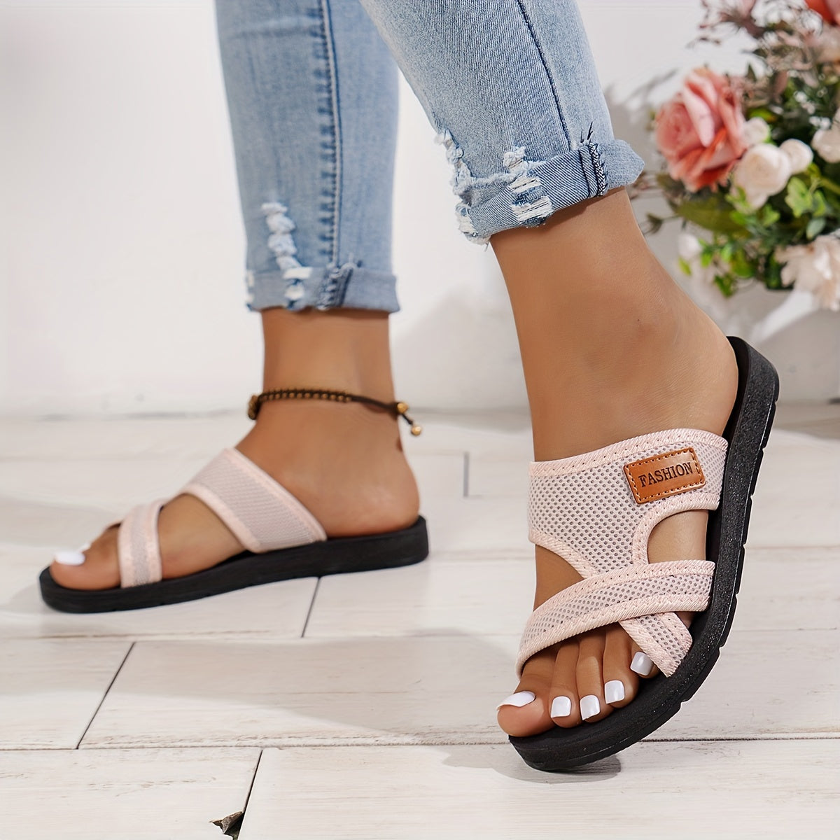 Fashionable and Versatile Sport-style Women's Sandals, Made of Breathable Mesh Fabric for Comfort and -friendliness, Suitable for Both Indoor and Outdoor Wear, Flat-soled Slippers, Women Shoes