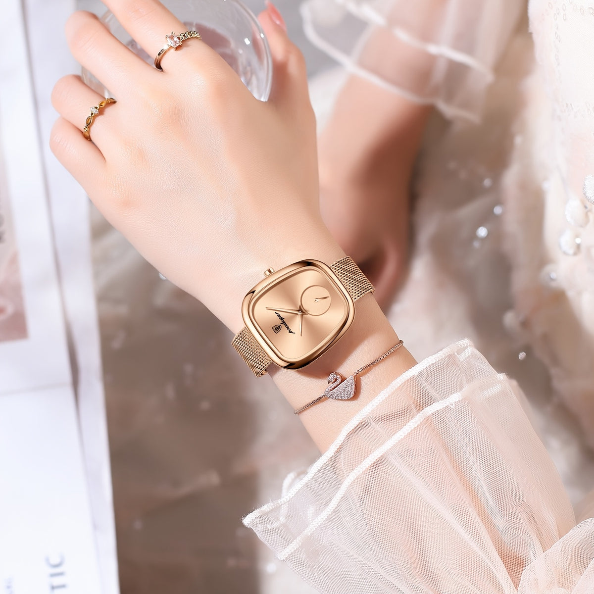 The Zenvy Poedagar Elegant Rose Square Watch