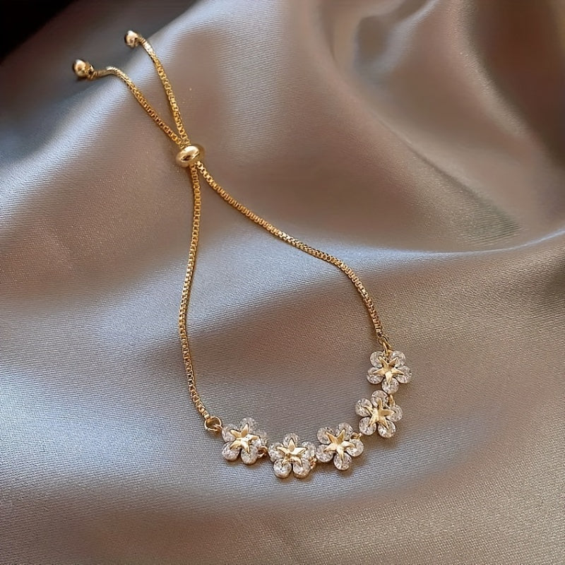 Adjustable Flower Beaded Chain Bracelet