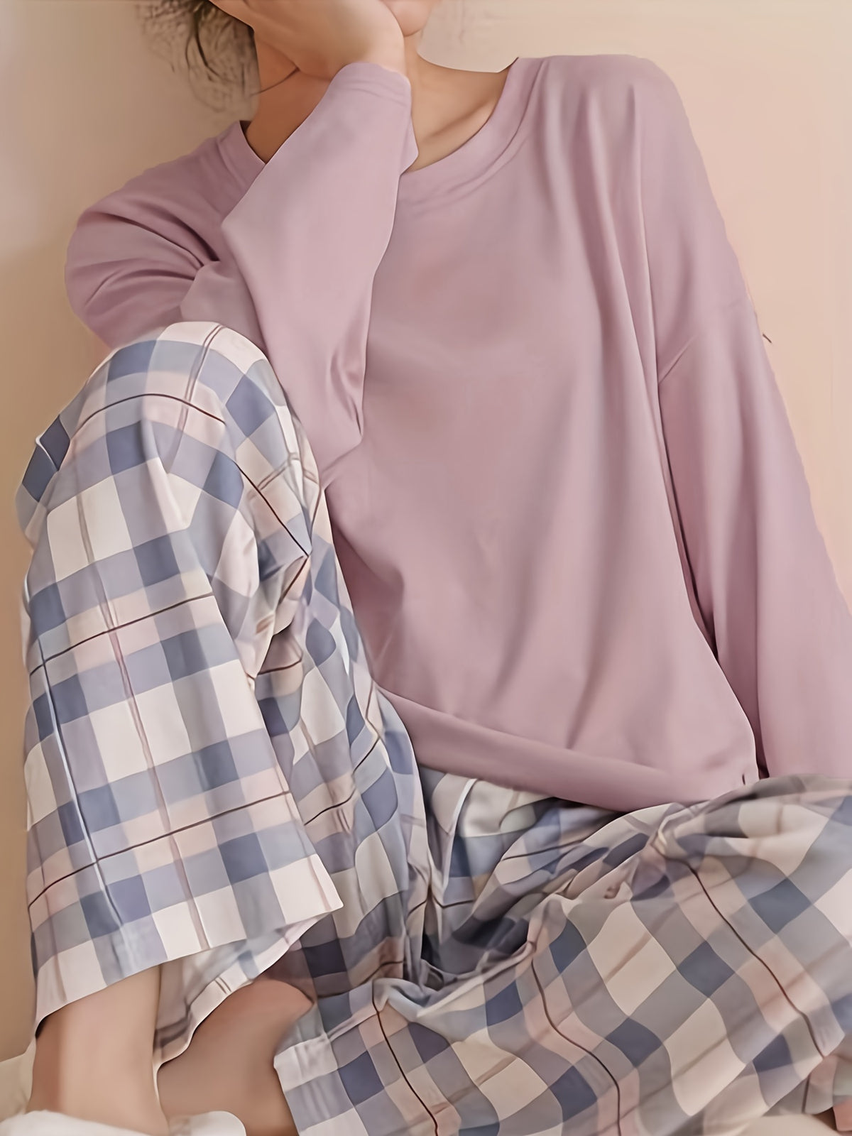 Spring and Autumn Casual Long Sleeve Pajama Set, Comfortable Home Wear Set, Plaid Pajama Set