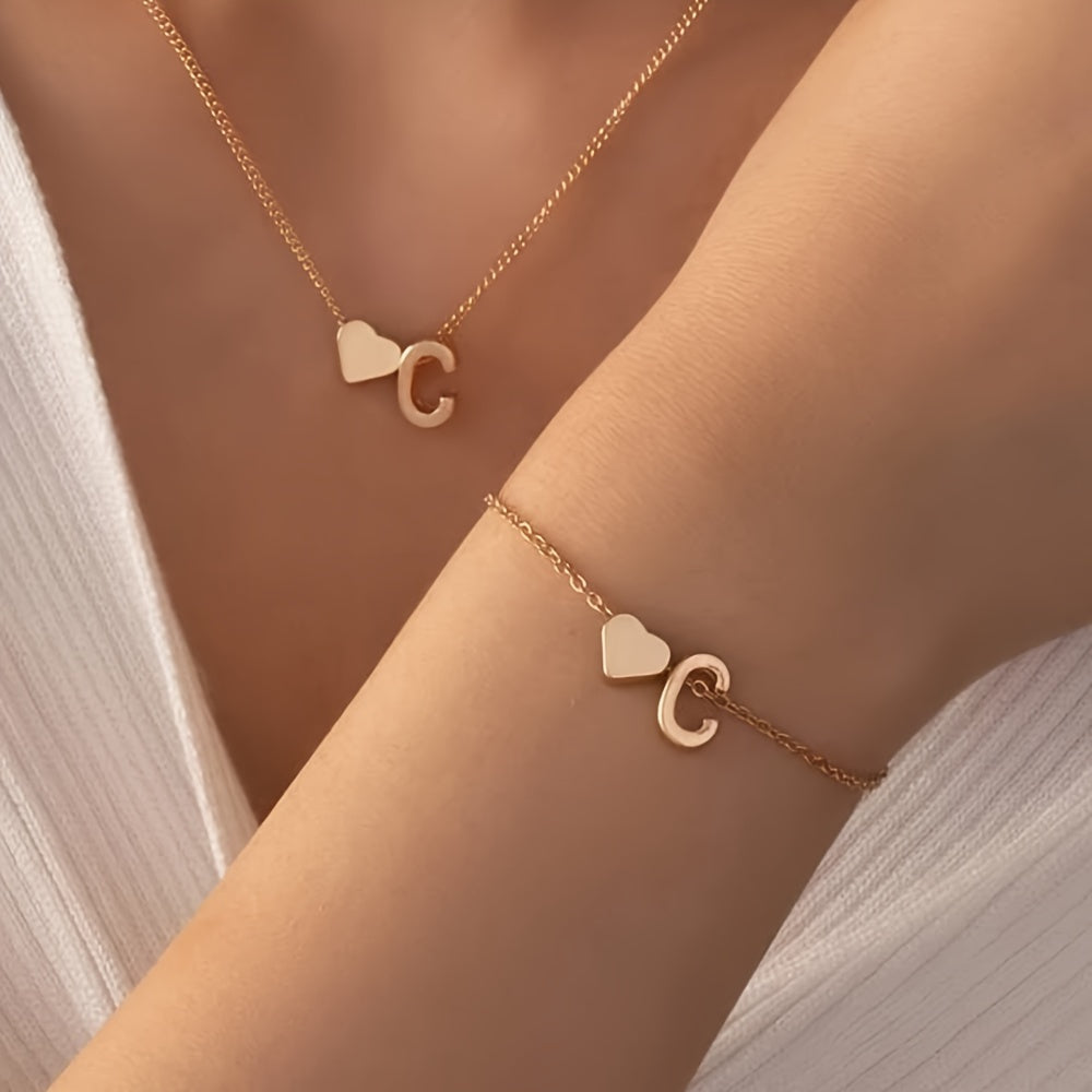 The Initial Heart Necklace &amp; Bracelet Set