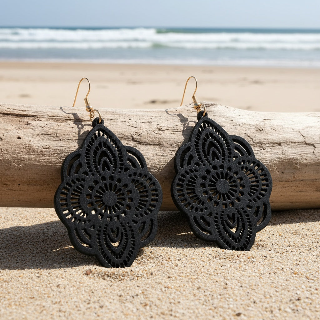 The Lace Wood Pendant Earrings