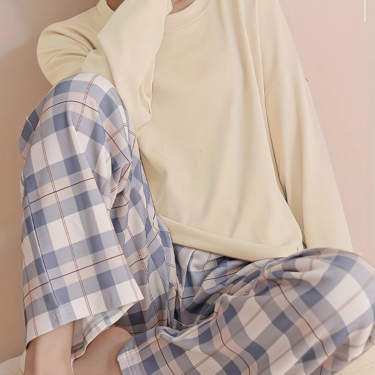 Spring and Autumn Casual Long Sleeve Pajama Set, Comfortable Home Wear Set, Plaid Pajama Set