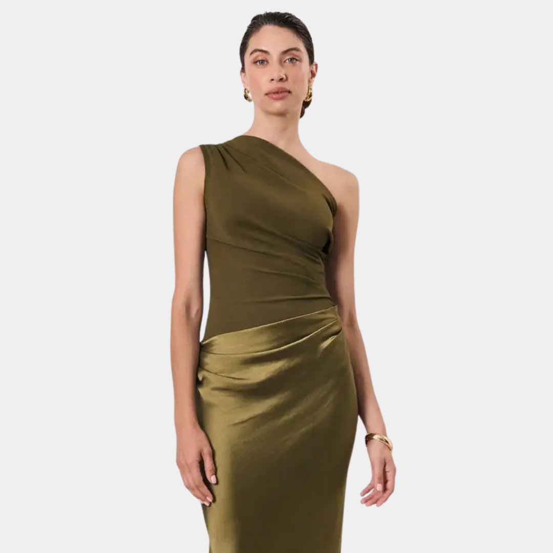 ALEIDA | ONE-SHOULDER SATIN MAXI DRESS