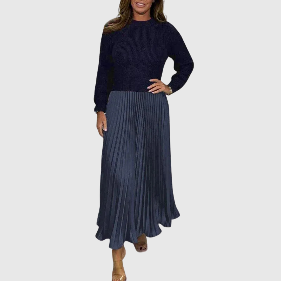 ALARICE | MAXI DRESS WITH JUMPER & PLEATED SKIRT