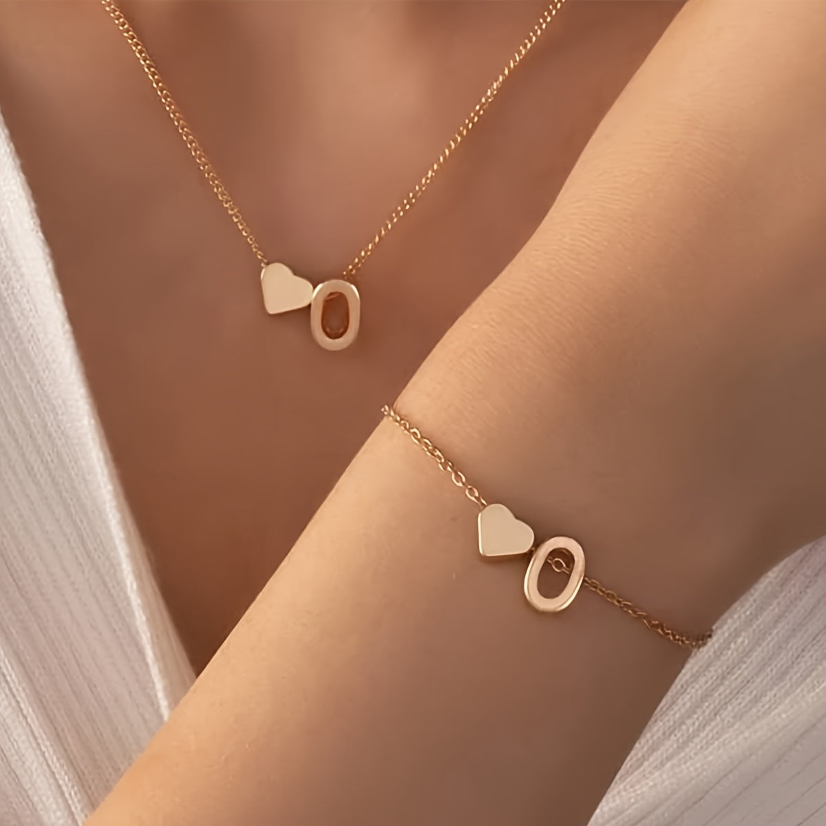 The Initial Heart Necklace &amp; Bracelet Set