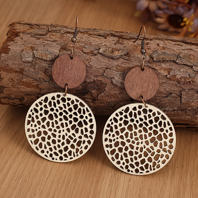 The Wooden Circle Drop Earrings