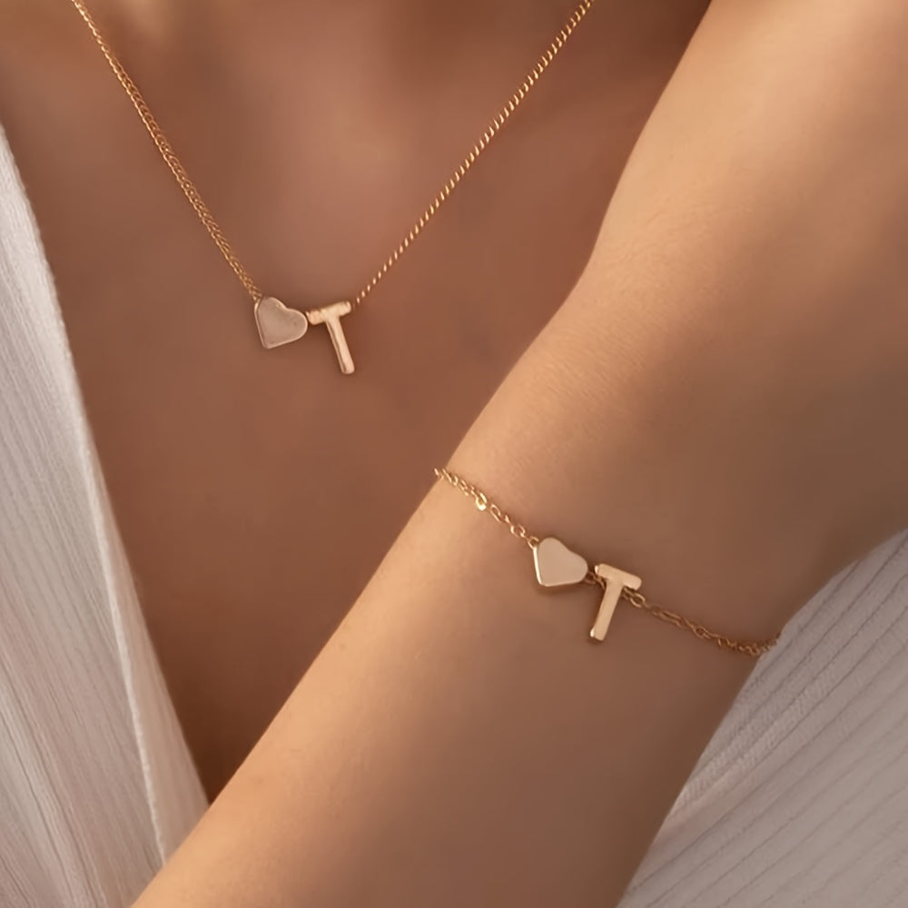 The Initial Heart Necklace &amp; Bracelet Set