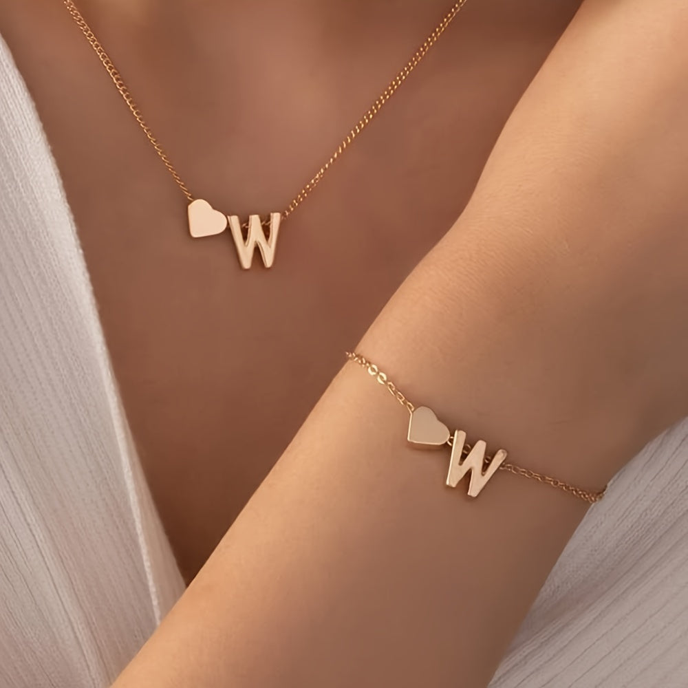 The Initial Heart Necklace &amp; Bracelet Set