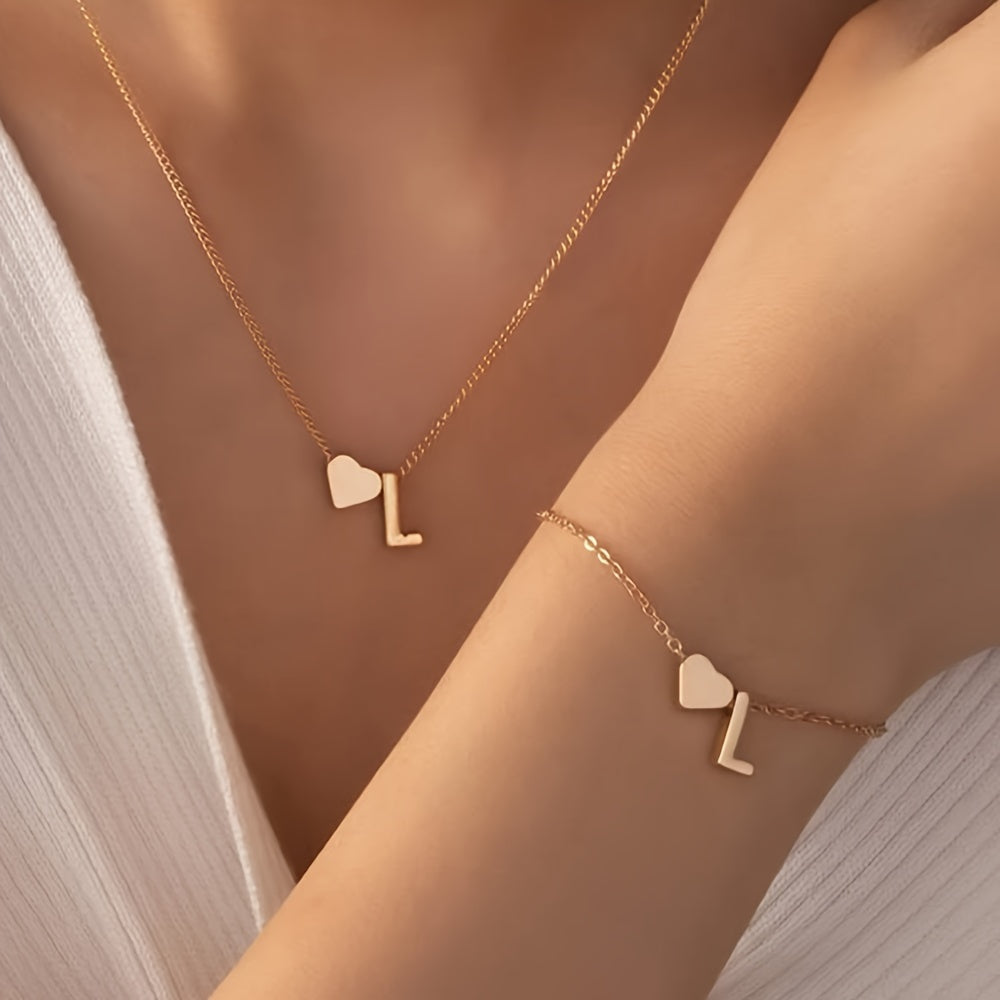 The Initial Heart Necklace &amp; Bracelet Set