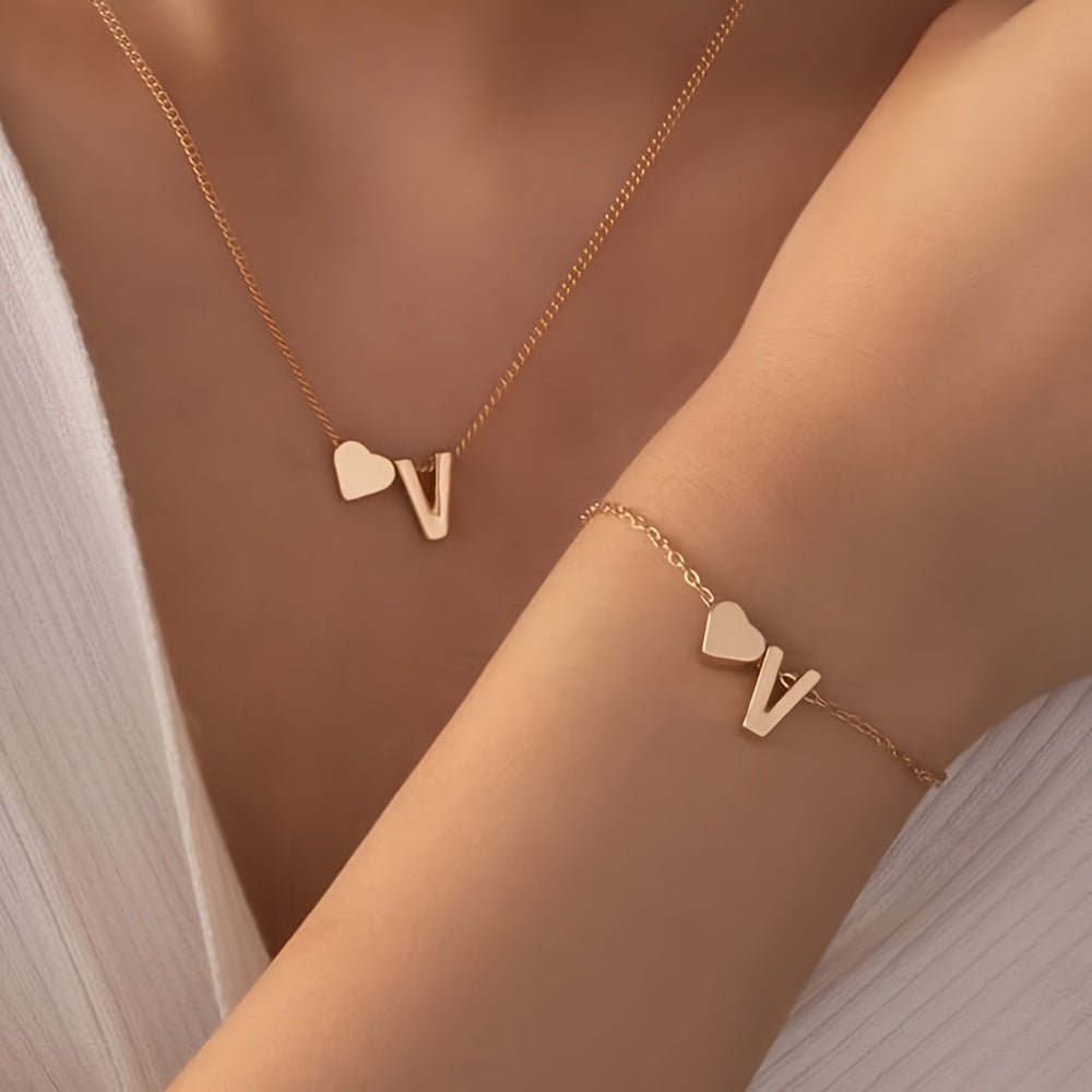 The Initial Heart Necklace &amp; Bracelet Set