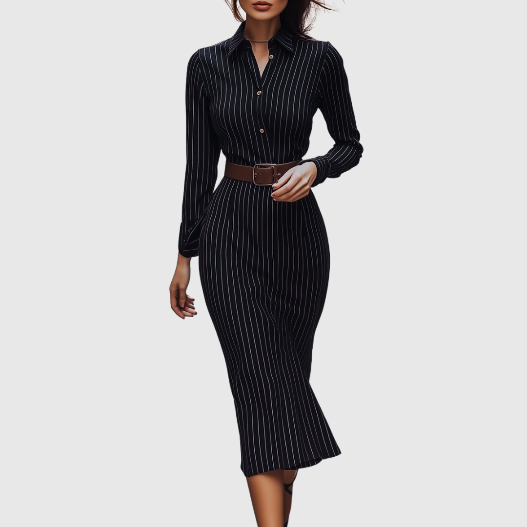 POPPY | BLACK PINSTRIPE SHIRT DRESS