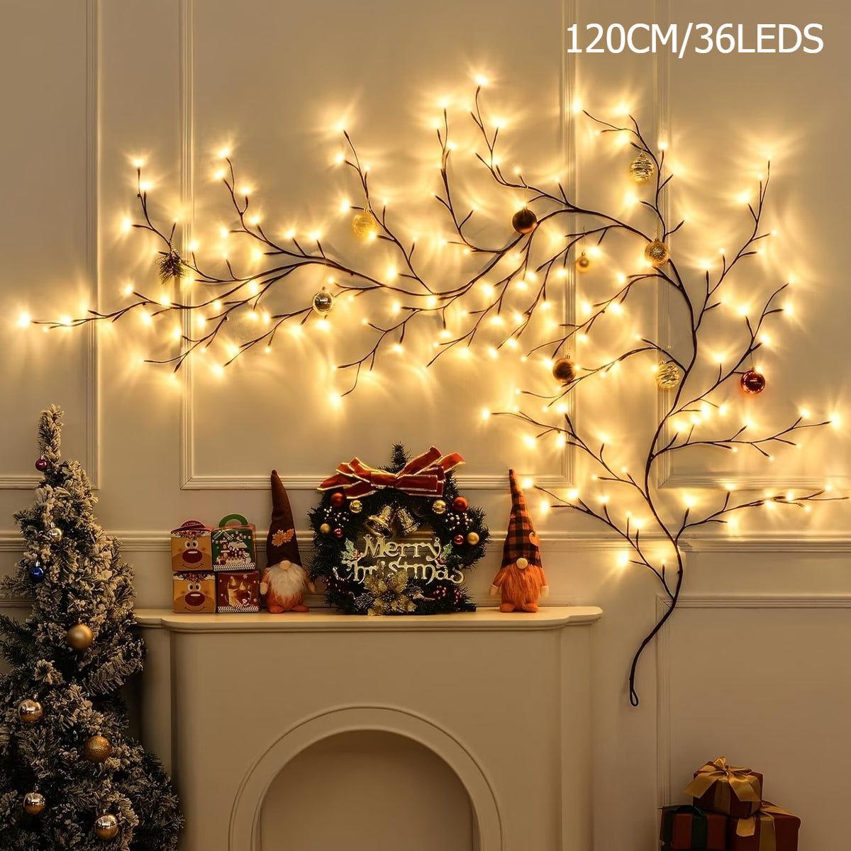 1pc 48LED/36 LED Cherry Blossom Vine String Lights Glowing Cherry Blossom Branch Lights, Bendable Cherry Blossom Vine Lights, LED Branch Lights, 8 Flashing Modes, USB Powered, Indoor Ambient Holiday Decorations Lights