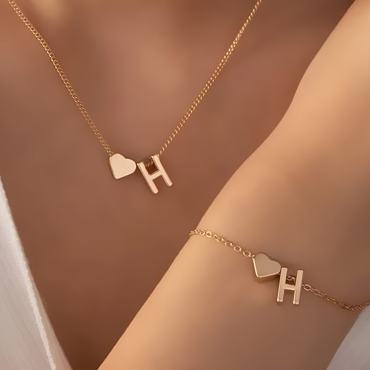 The Initial Heart Necklace &amp; Bracelet Set