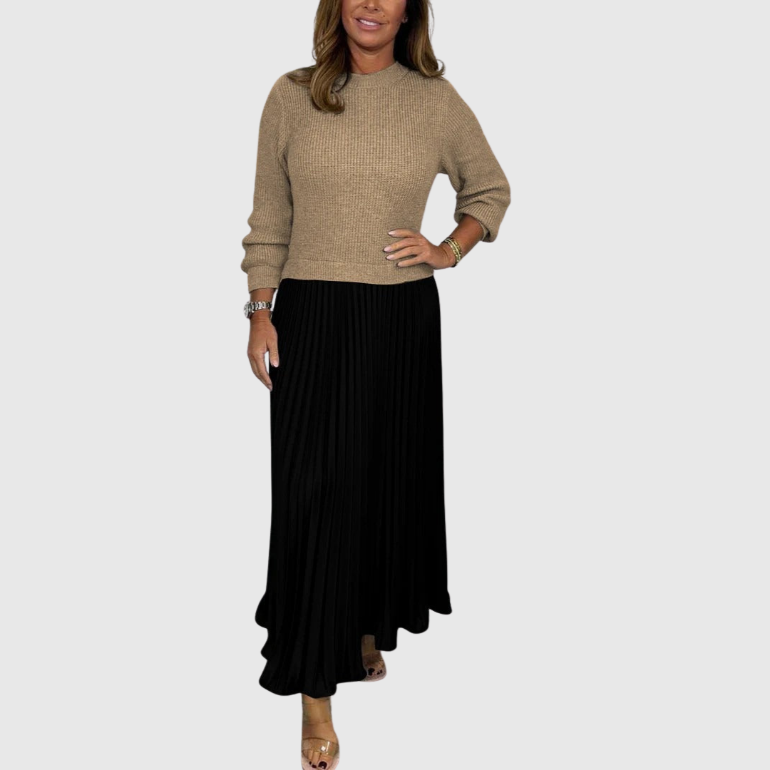 ALARICE | MAXI DRESS WITH JUMPER & PLEATED SKIRT