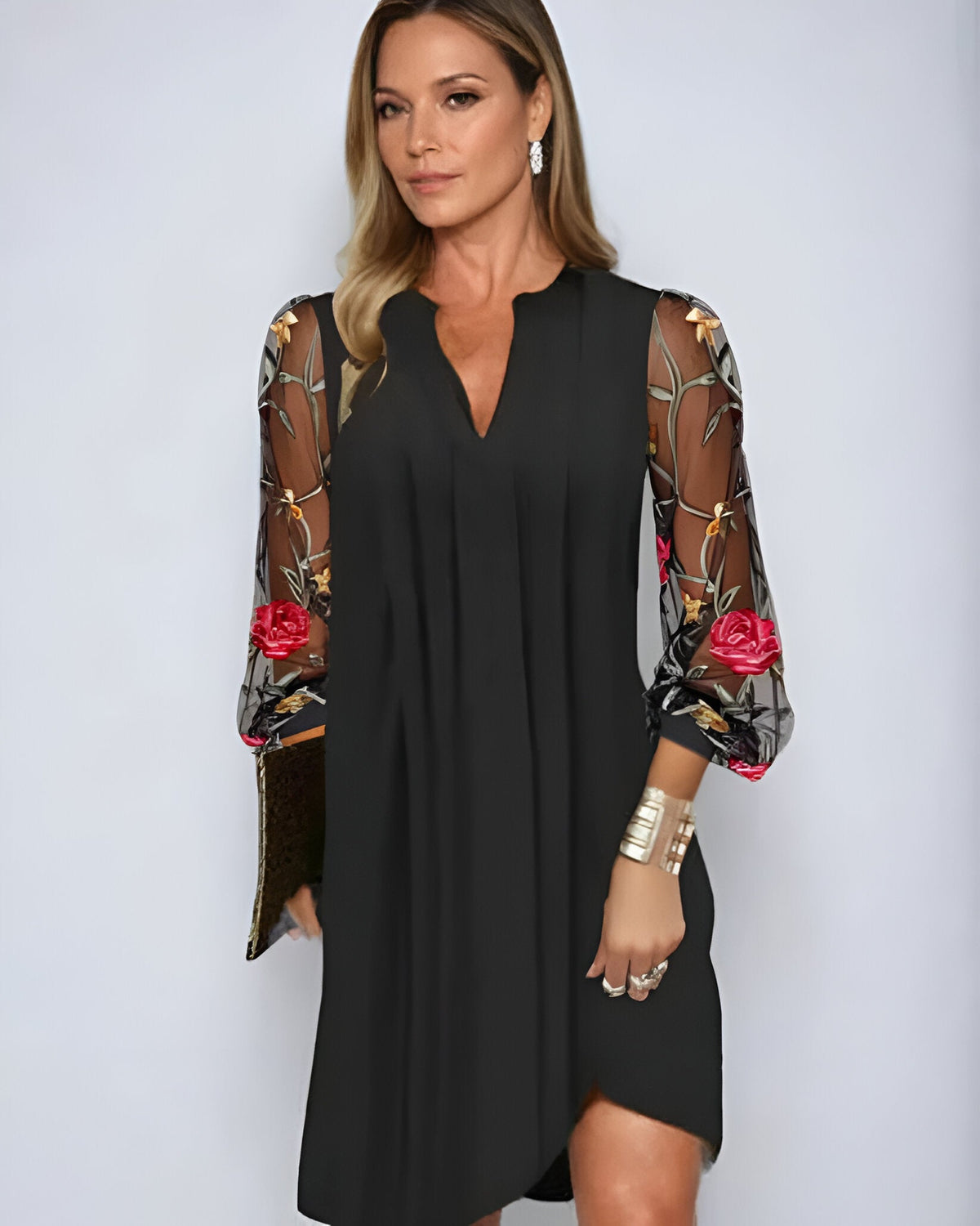 Julia – Embroidered Sleeve Midi Dress