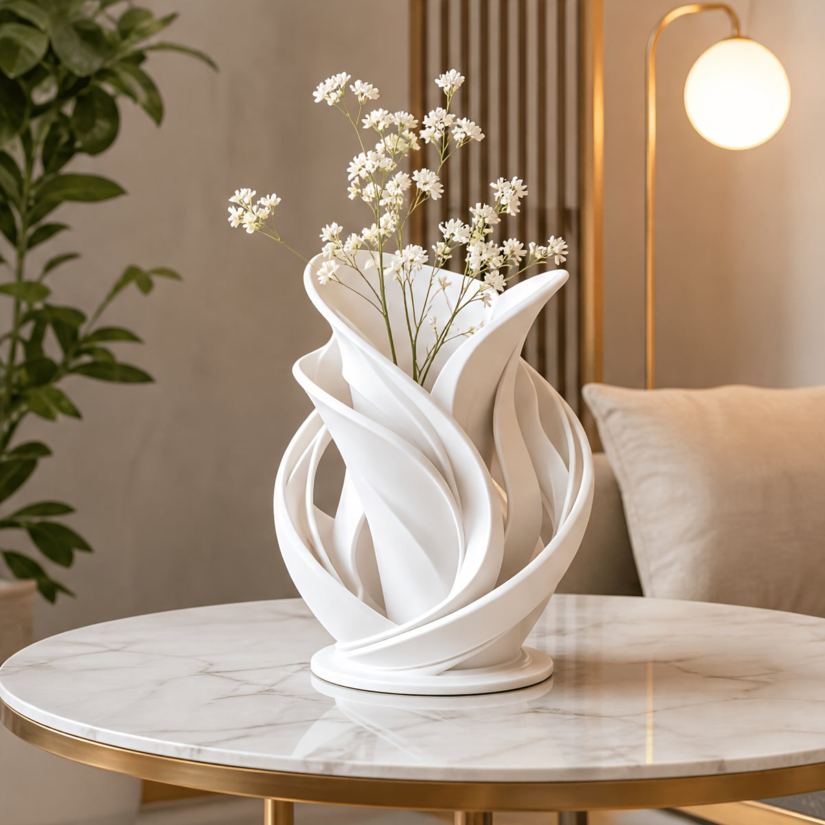 1pc Modern Abstract Twisted White Porcelain Vase, Hollow Wave Sculpture Decorative Vase, Artistic Style Table Centerpiece, Suitable for Home Living Room, Hotel And Office As Decorative Gift