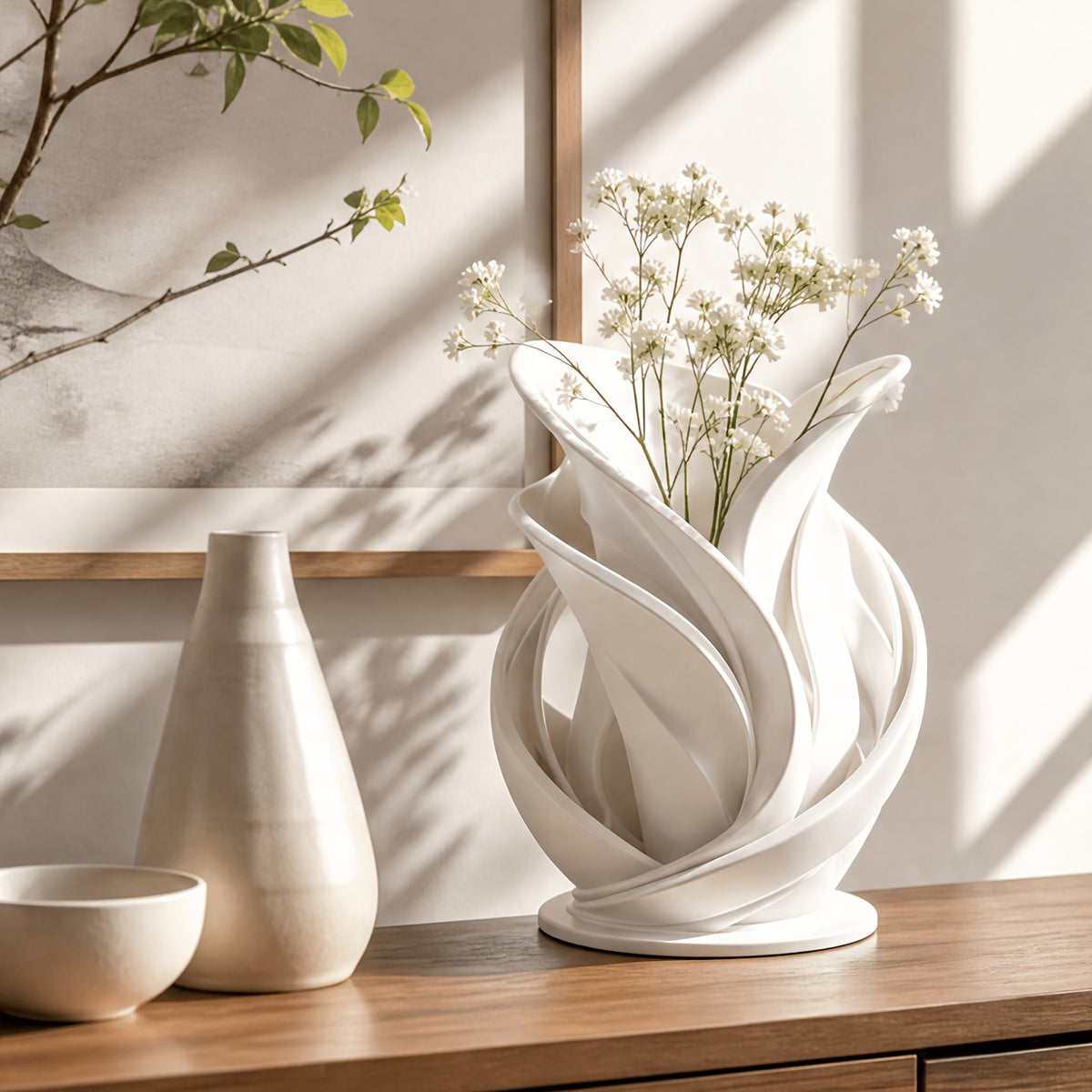 1pc Modern Abstract Twisted White Porcelain Vase, Hollow Wave Sculpture Decorative Vase, Artistic Style Table Centerpiece, Suitable for Home Living Room, Hotel And Office As Decorative Gift