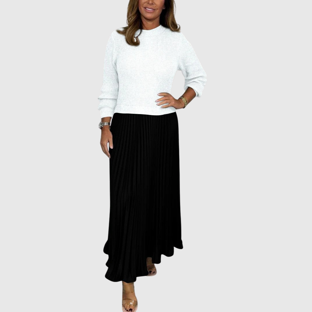 ALARICE | MAXI DRESS WITH JUMPER & PLEATED SKIRT