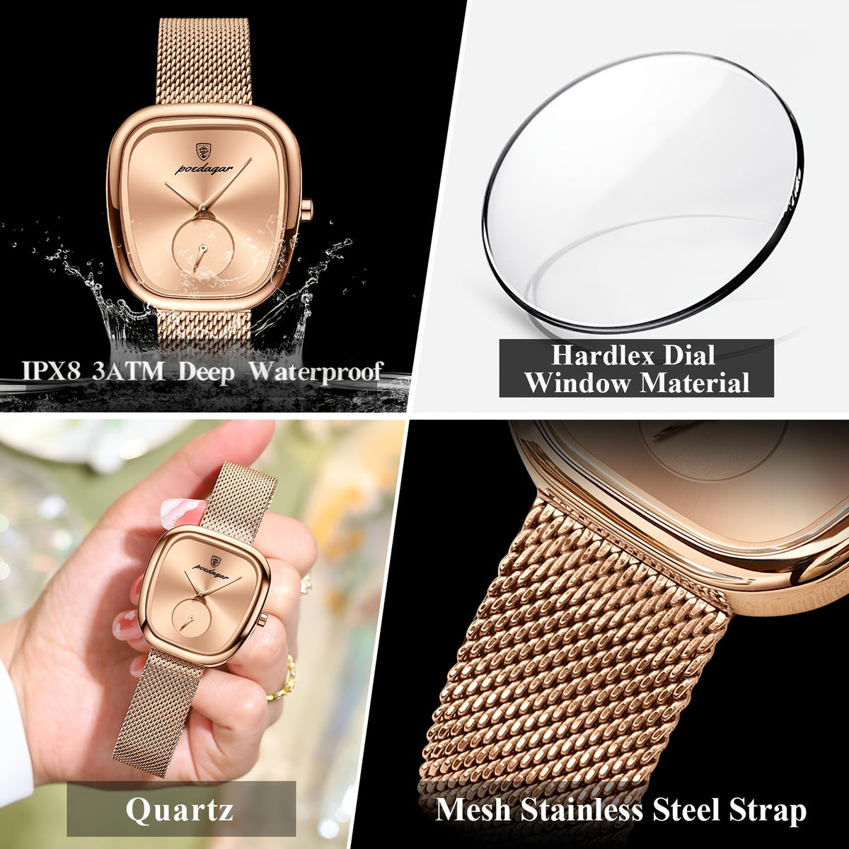 The Zenvy Poedagar Elegant Rose Square Watch