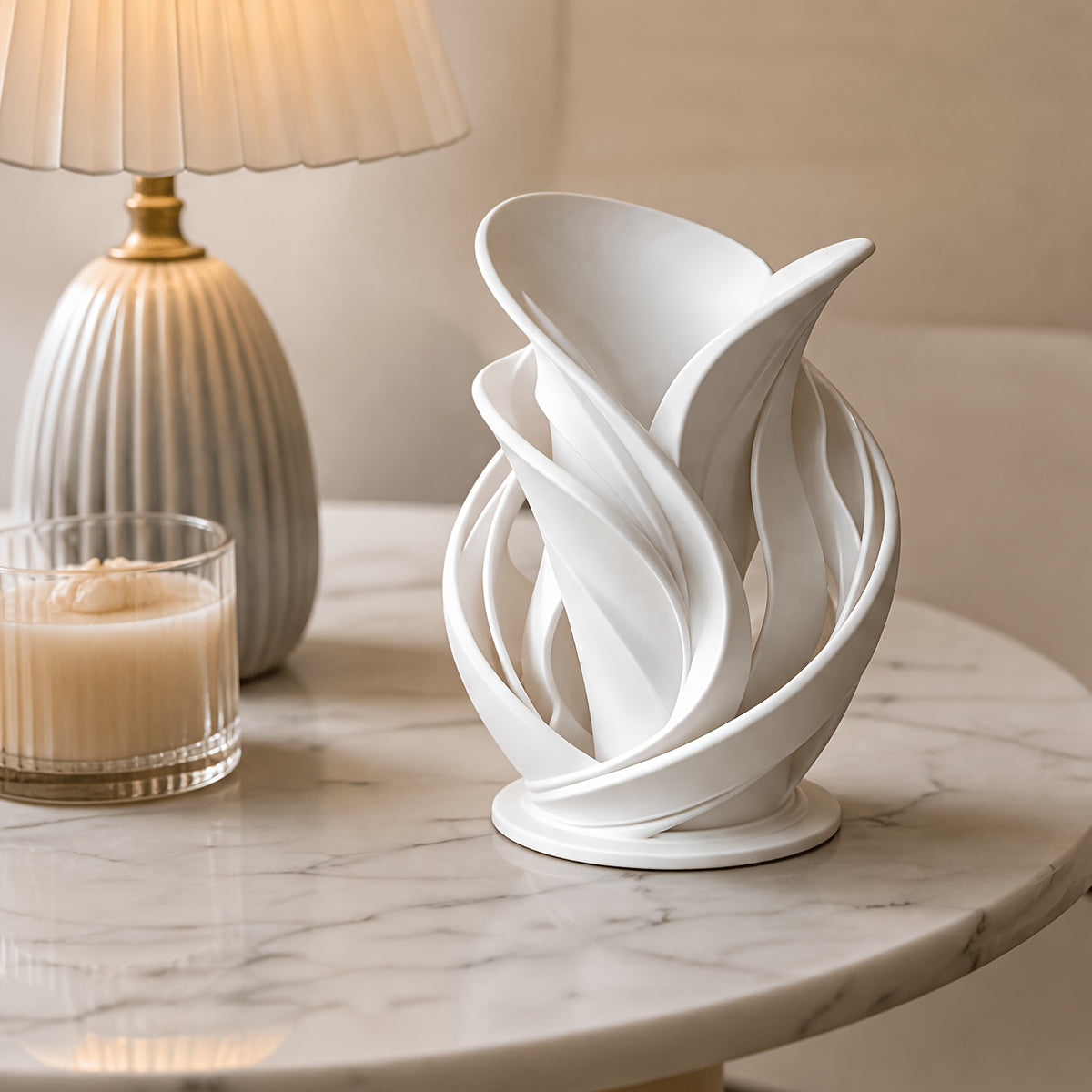 1pc Modern Abstract Twisted White Porcelain Vase, Hollow Wave Sculpture Decorative Vase, Artistic Style Table Centerpiece, Suitable for Home Living Room, Hotel And Office As Decorative Gift