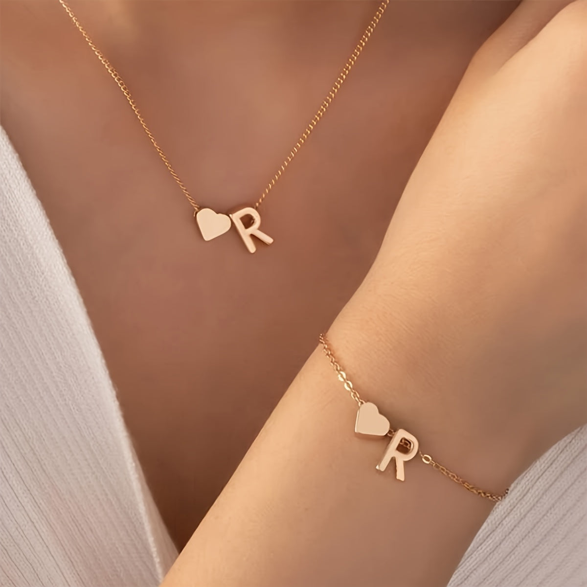 The Initial Heart Necklace &amp; Bracelet Set