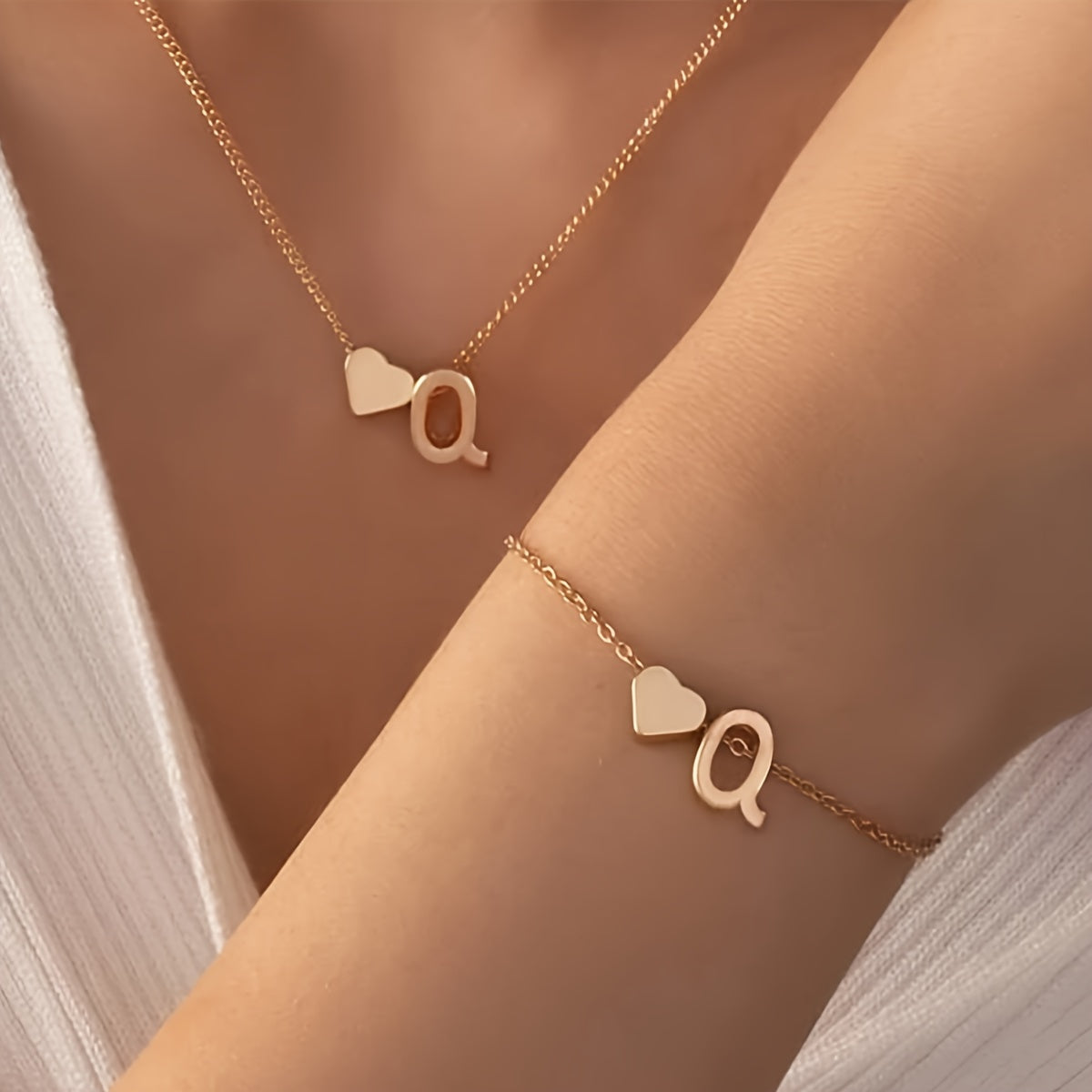 The Initial Heart Necklace &amp; Bracelet Set