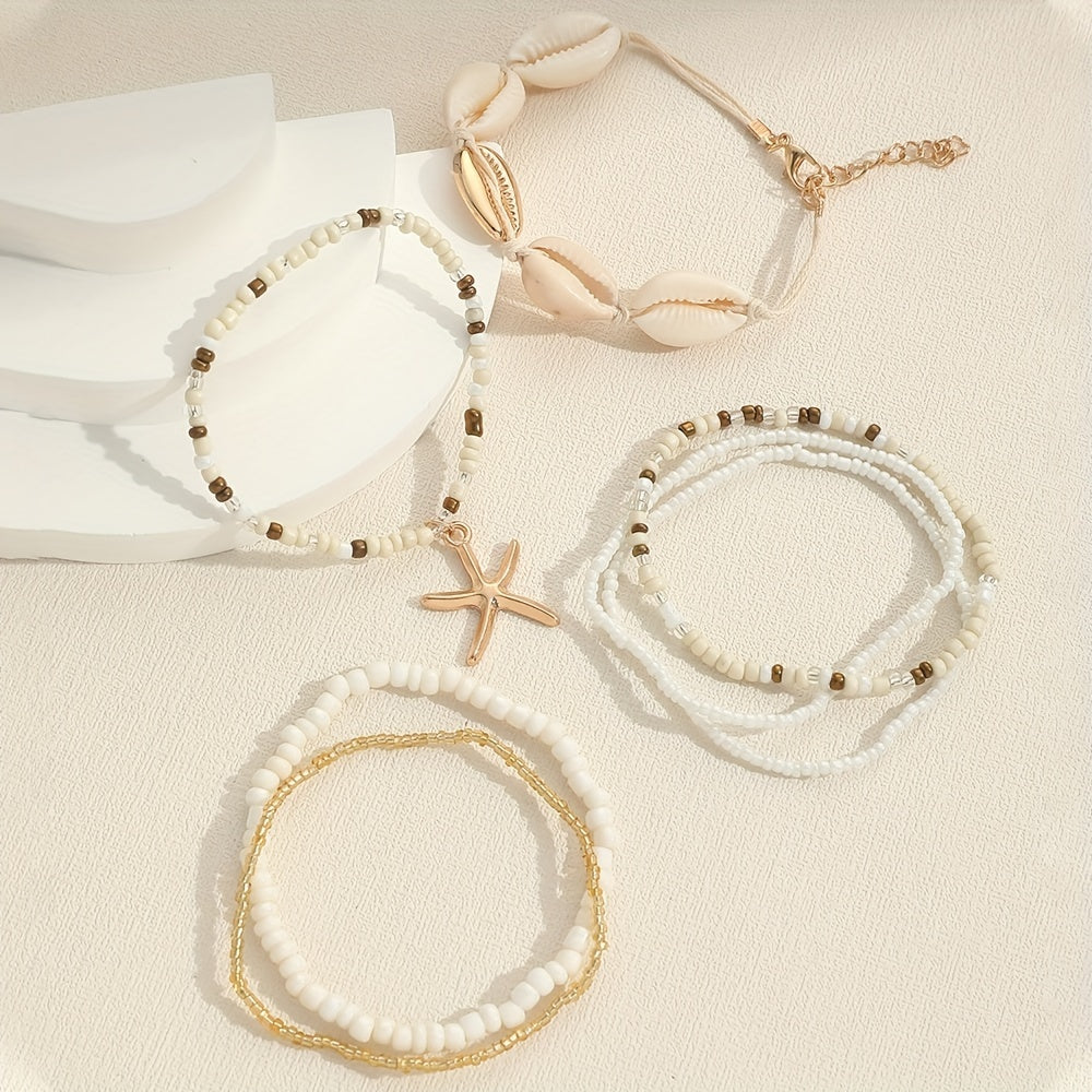 The Shell &amp; Bead Bracelet Set — 7pcs