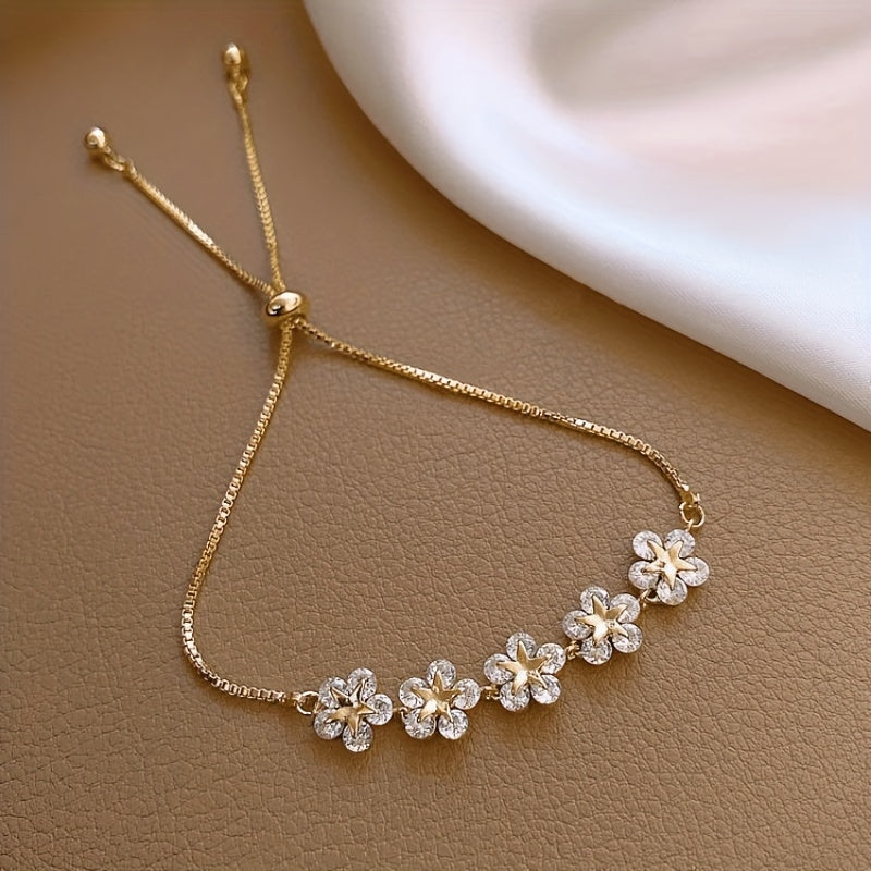 Adjustable Flower Beaded Chain Bracelet