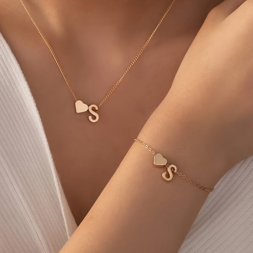 The Initial Heart Necklace &amp; Bracelet Set