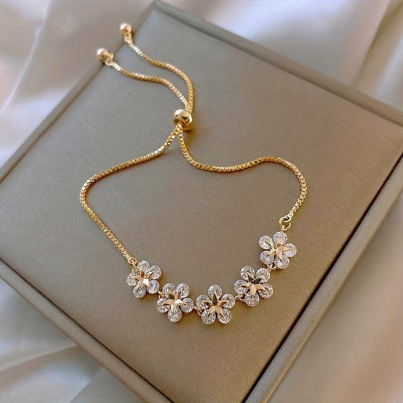 Adjustable Flower Beaded Chain Bracelet