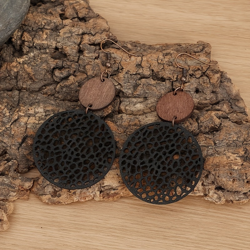 The Wooden Circle Drop Earrings
