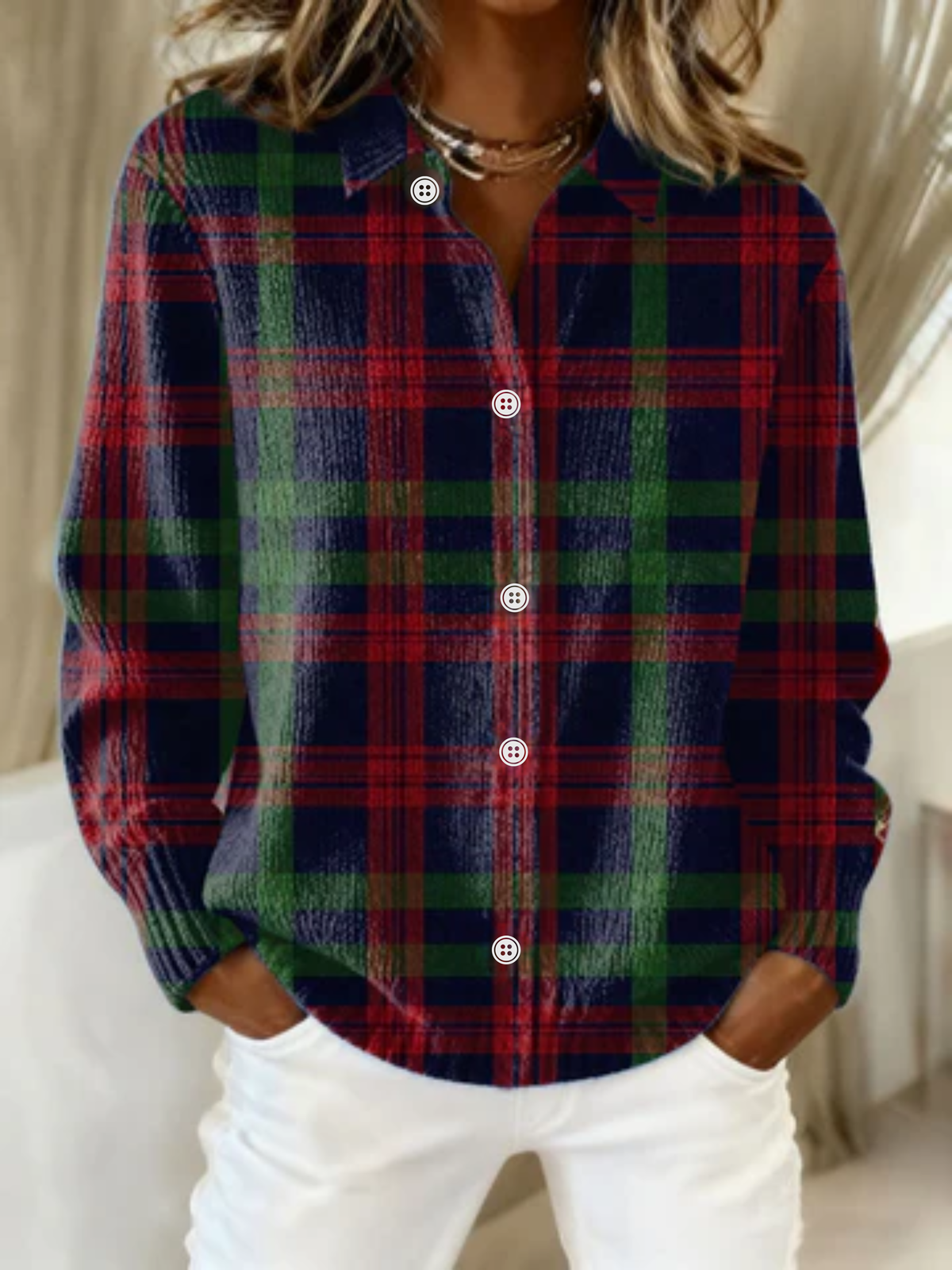 GUNELLE™ - CHECKED HOODIE BLOUSE