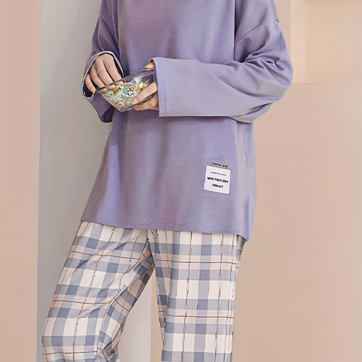 Spring and Autumn Casual Long Sleeve Pajama Set, Comfortable Home Wear Set, Plaid Pajama Set