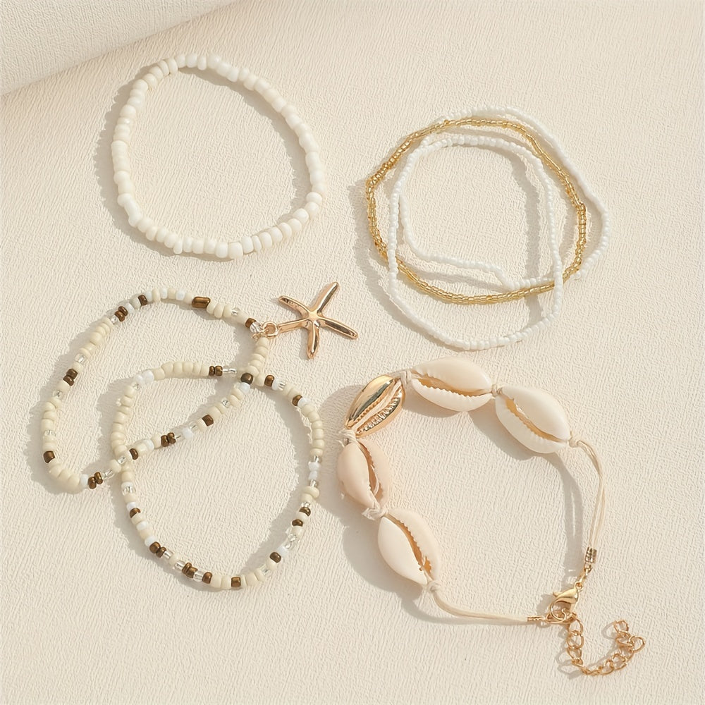 The Shell &amp; Bead Bracelet Set — 7pcs