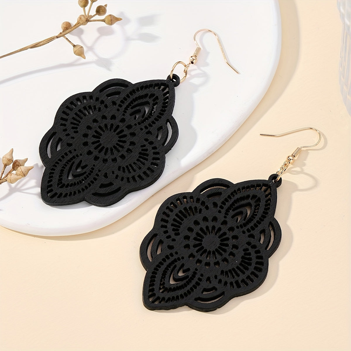 The Lace Wood Pendant Earrings
