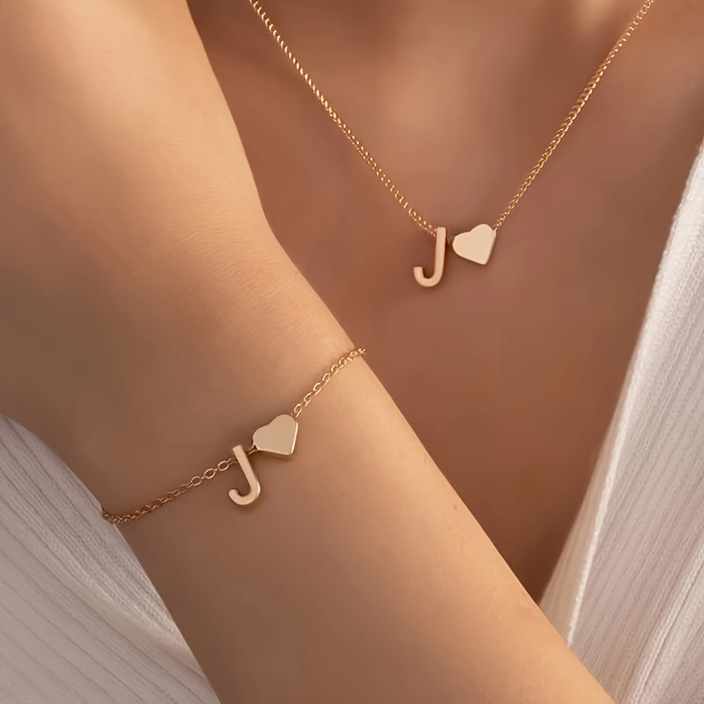The Initial Heart Necklace &amp; Bracelet Set