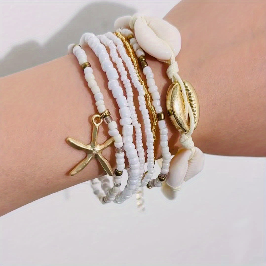 The Shell &amp; Bead Bracelet Set — 7pcs