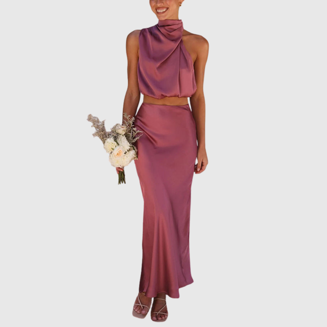 EMILY | SATIN DRAPE MAXI SET