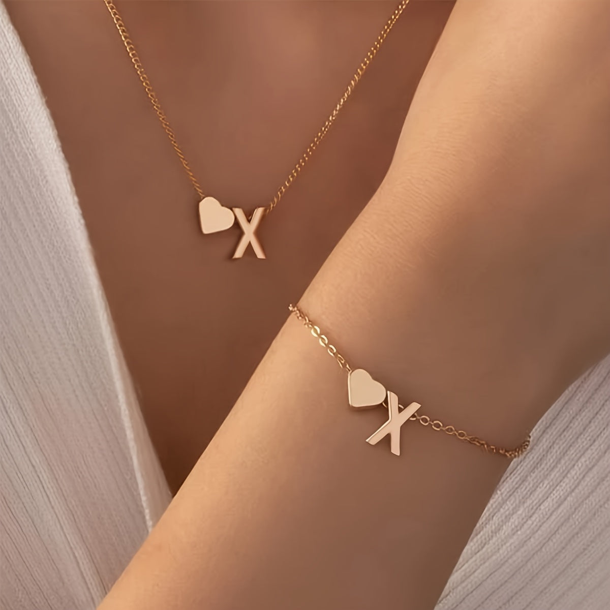 The Initial Heart Necklace &amp; Bracelet Set