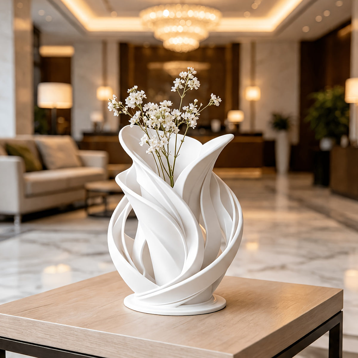 1pc Modern Abstract Twisted White Porcelain Vase, Hollow Wave Sculpture Decorative Vase, Artistic Style Table Centerpiece, Suitable for Home Living Room, Hotel And Office As Decorative Gift