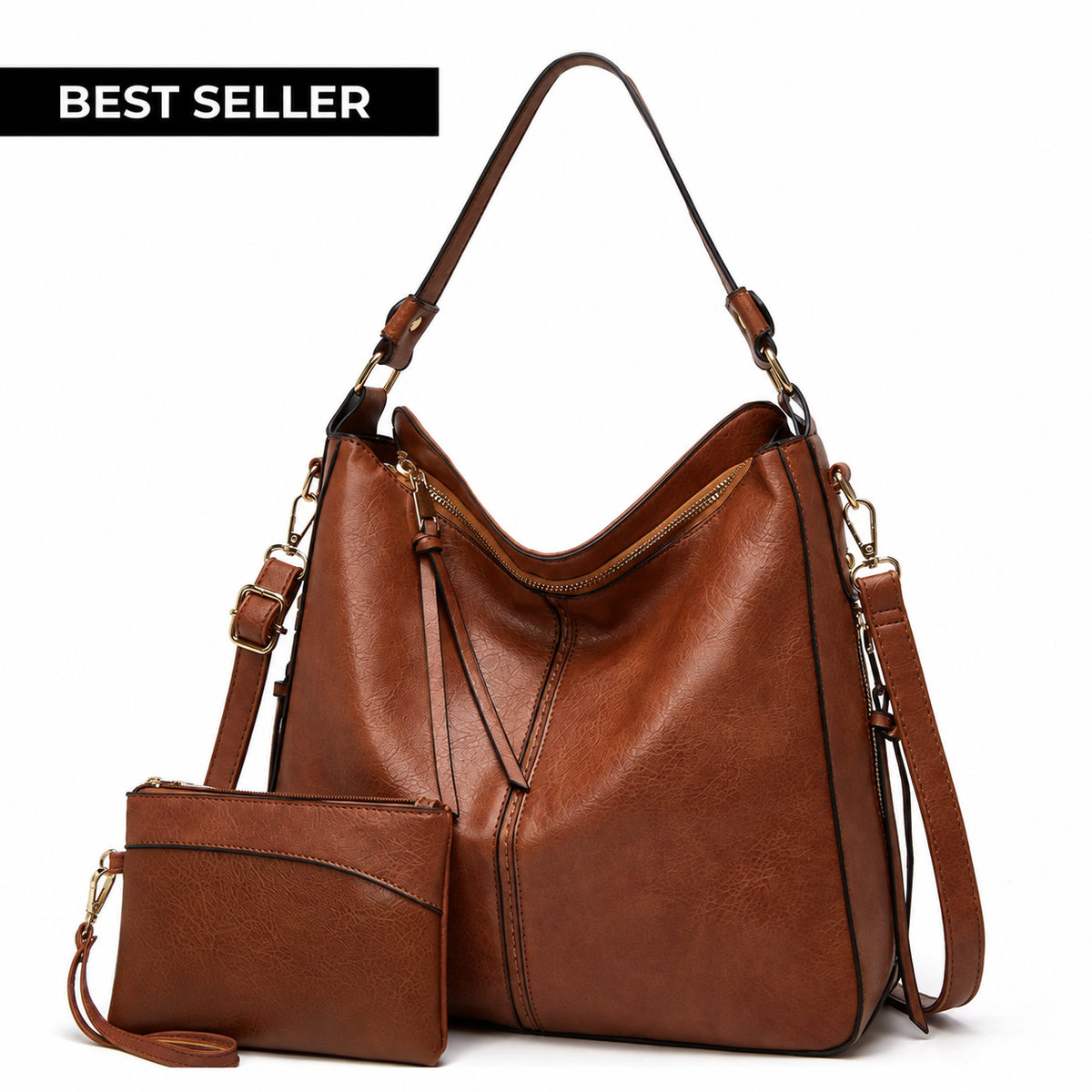 Luxury Leather Hobo Anti-Theft Handbag + FREE Pouch Wallet