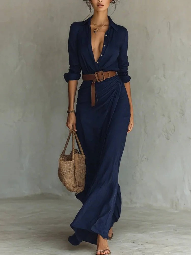 UNA | LAPEL-WRAP MAXI DRESS