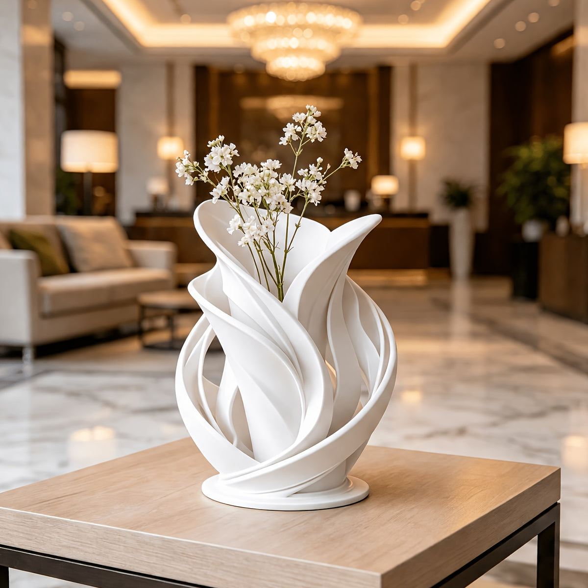 1pc Modern Abstract Twisted White Porcelain Vase, Hollow Wave Sculpture Decorative Vase, Artistic Style Table Centerpiece, Suitable for Home Living Room, Hotel And Office As Decorative Gift