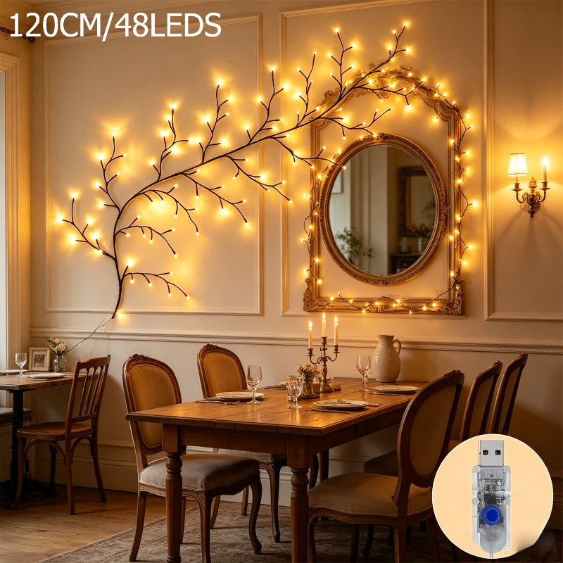 1pc 48LED/36 LED Cherry Blossom Vine String Lights Glowing Cherry Blossom Branch Lights, Bendable Cherry Blossom Vine Lights, LED Branch Lights, 8 Flashing Modes, USB Powered, Indoor Ambient Holiday Decorations Lights