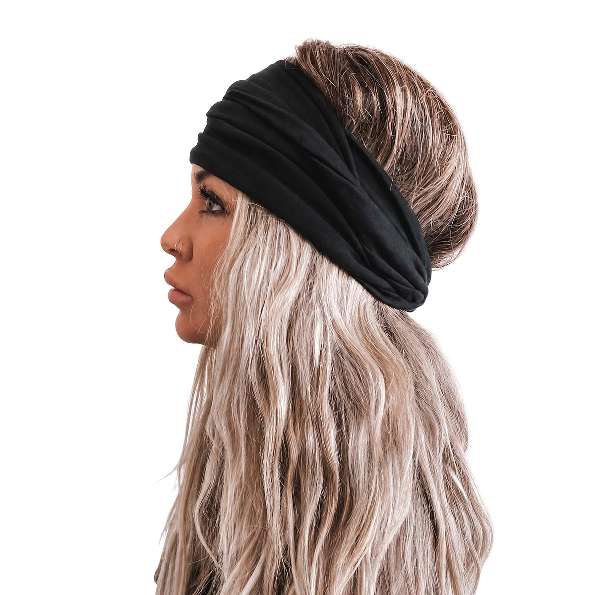 Women's Black Fashionable Wide Headband, Bohemian Thick Hairband, Large African Sports Yoga Headscarf Hair Accessory