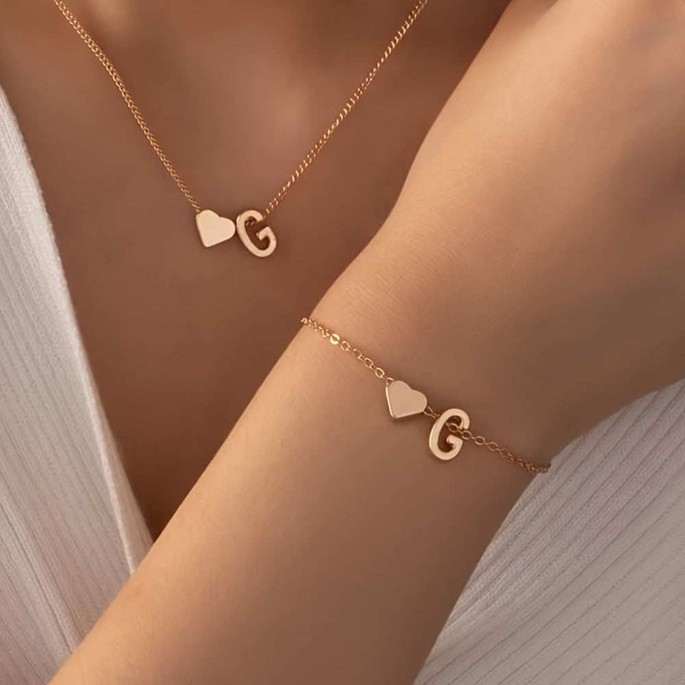 The Initial Heart Necklace &amp; Bracelet Set