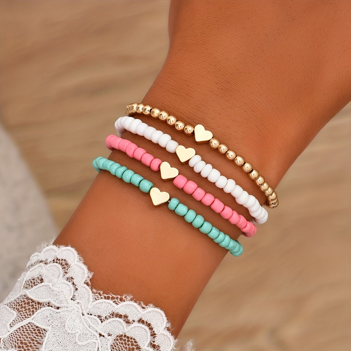 The Heart Bead Bracelet Set