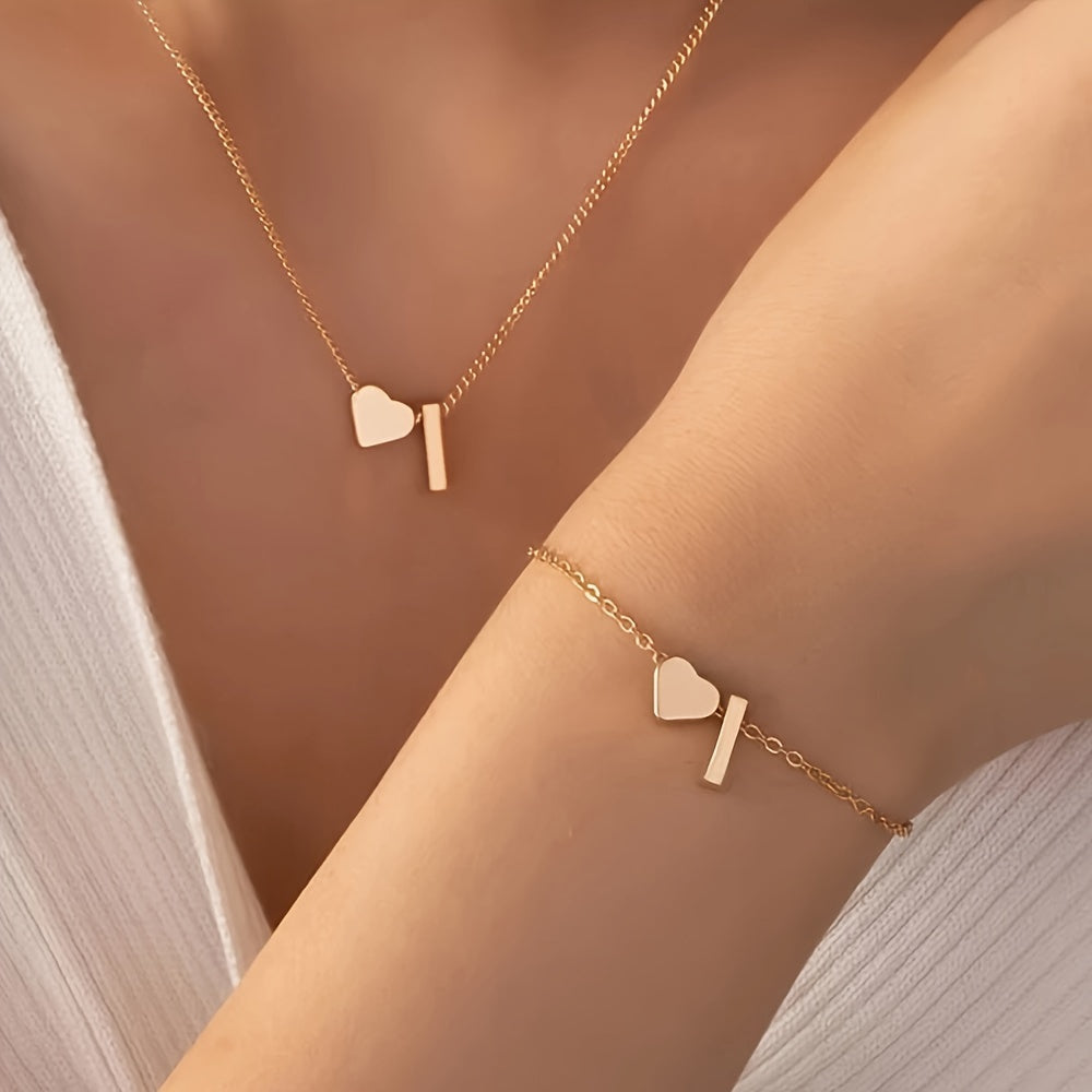 The Initial Heart Necklace &amp; Bracelet Set